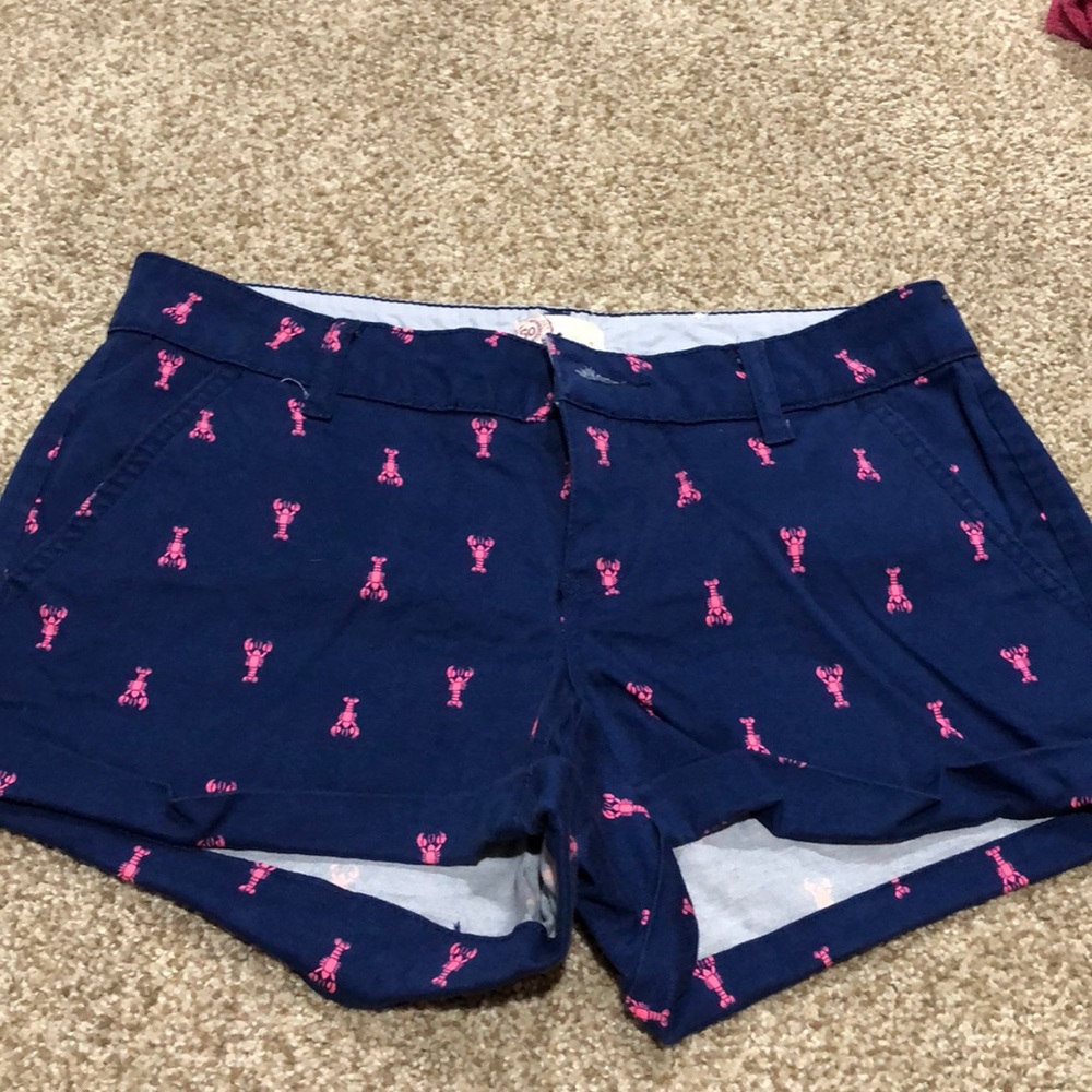 Navy blue shorts with pink lobsters!